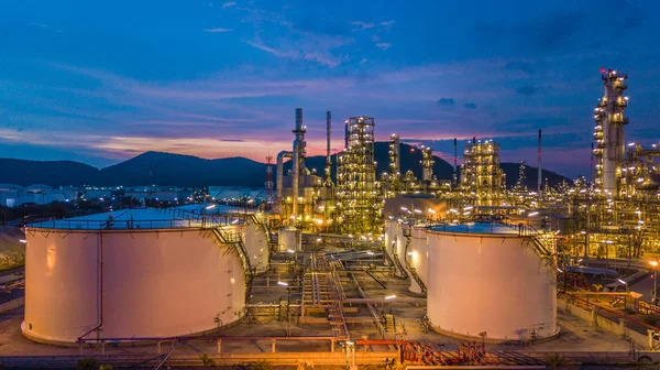 Vista Aérea Del Tanque Químico Petróleo Gas Con Fondo Planta — Foto de Stock