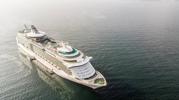 Aerial view large cruise ship at sea, Passenger cruise ship vessel sailing across the Gulf of Thailand.