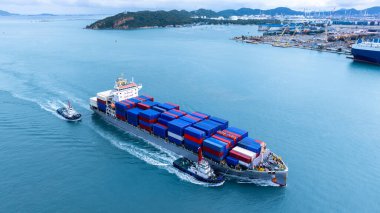 Aerial view Container ship freight shipping transport logistic international, Global business industry transportation logistic import export by container cargo ship, Container ship freight shipping.
