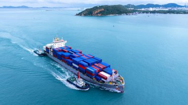 Aerial view Container ship freight shipping transport logistic international, Global business industry transportation logistic import export by container cargo ship, Container ship freight shipping.