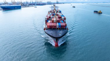 Aerial view Container ship freight shipping transport logistic international, Global business industry transportation logistic import export by container cargo ship, Container ship freight shipping.