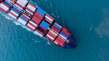 Aerial view Container ship freight shipping transport logistic international, Global business industry transportation logistic import export by container cargo ship, Container ship freight shipping.