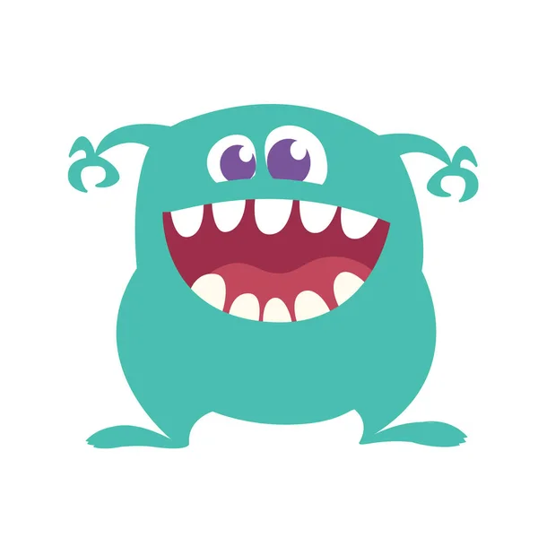 Cartoon Happy Monster Avec Big Mouth Laughing Illustration Vectorielle Personnage — Image vectorielle