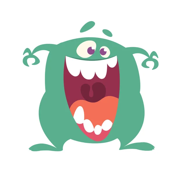 Cartoon Happy Monster Avec Big Mouth Laughing Illustration Vectorielle Personnage — Image vectorielle