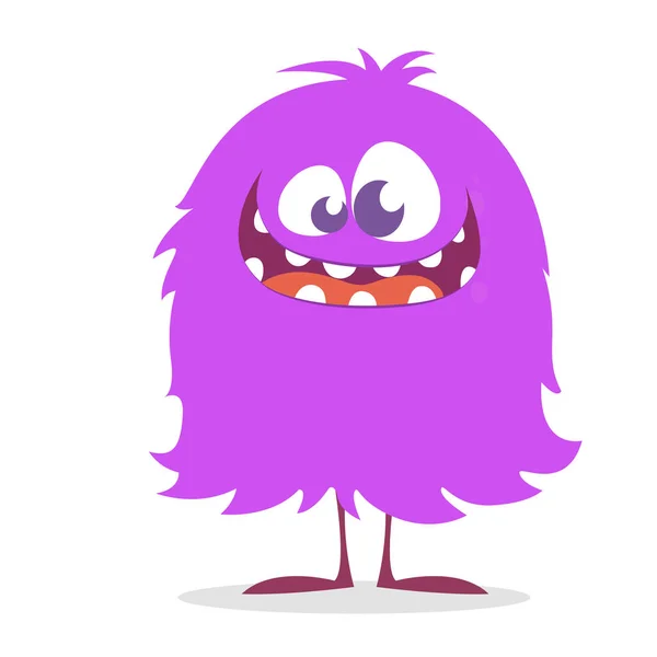 Cute Cartoon Monster Smiling Vector Illustration Purple Hairy Monster Halloween — Stock Vector
