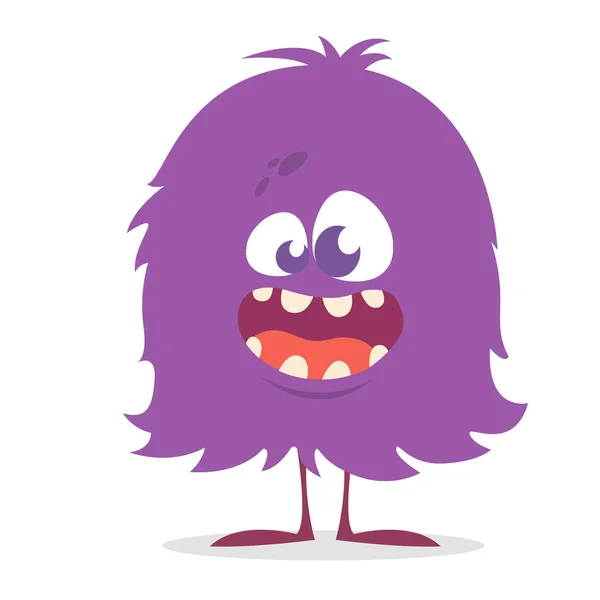 Cute Cartoon Monster Gremlin Troll Smiling Vector Illustration Purple Hairy — Stock Vector