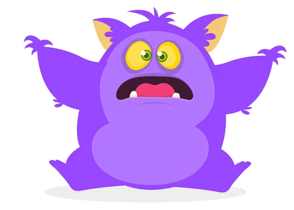 可爱的卡通雪人或大脚兽挥舞着手 紫色毛茸茸的怪物的向量例证 万圣节设计 — 图库矢量图片