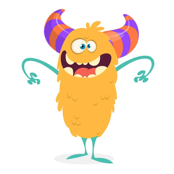 Happy Cartoon Monster Halloween Vector Oranje Gehoornde Monster Funny Monster — Stockvector