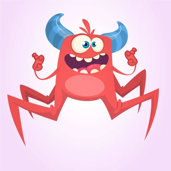 Monster Laba Laba Merah Kartun Yang Marah Vektor Ilustrasi Untuk - Stok Vektor