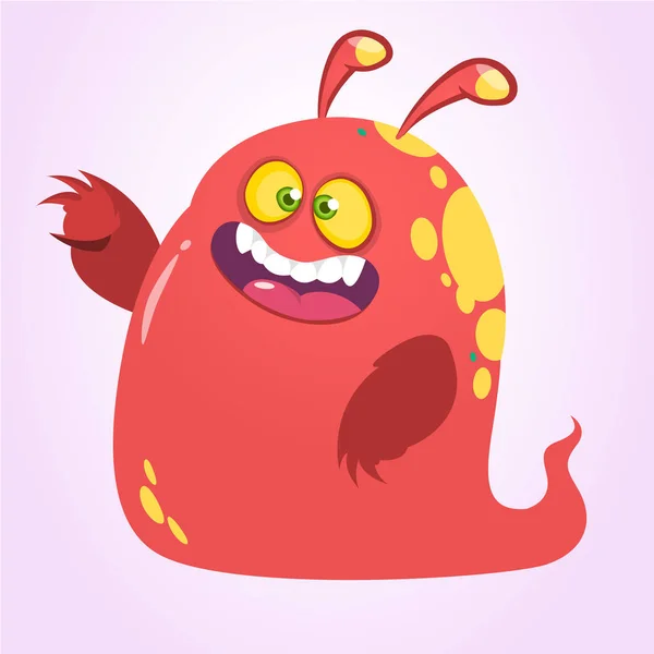 Cool Cartoon Monstro Vermelho Com Chifres Ilustração Vetorial — Vetor de Stock