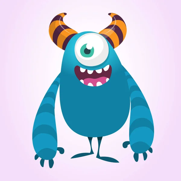 Grappige Cartoon Monster Met Één Oog Blauwe Monster Vectorillustratie Halloween — Stockvector