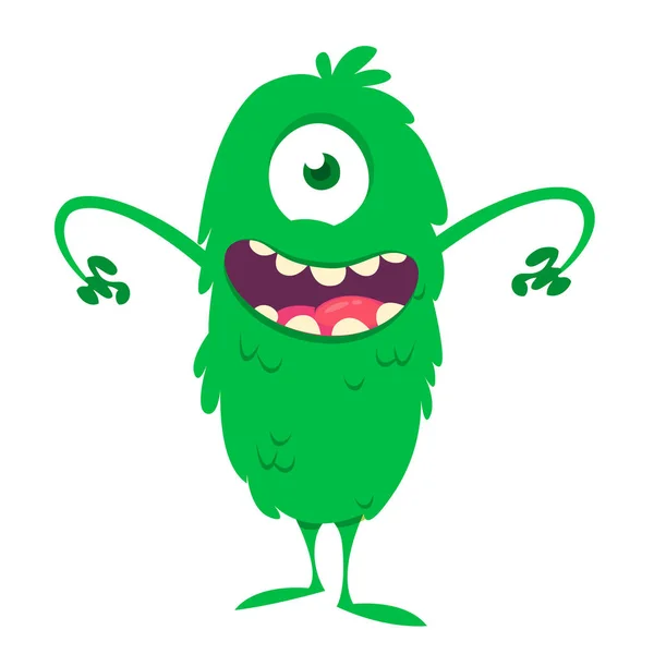 Rysunek Szczęśliwy Jeden Eyed Zielony Potwór Ilustracja Wektorowa Śmieszne Monster — Wektor stockowy