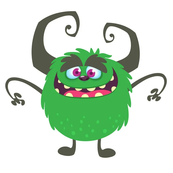 Fantastico Mostro Dei Cartoni Animati Illustrazione Del Troll Mostro Verde — Vettoriale Stock