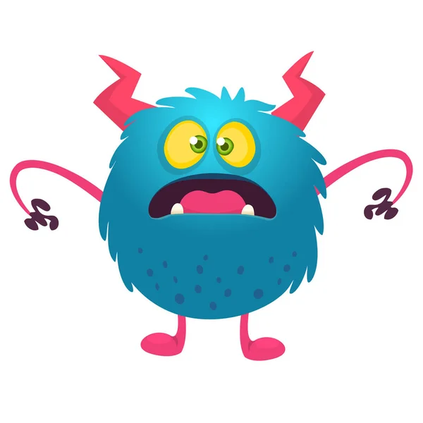 Scarycartoon Monster Vector Illustration Blue Hairy Monster Halloween Design — Stock Vector