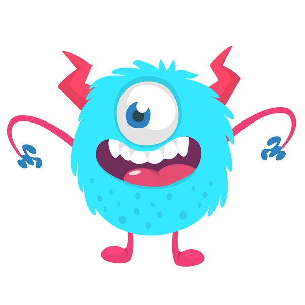 Rolig Tecknad Monster Med Stor Mun Blå Monster Vektorillustration Halloween — Stock vektor