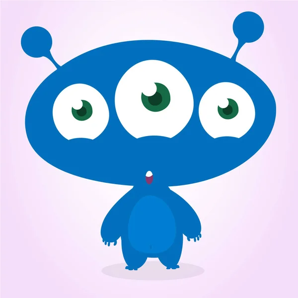 Funny Cartoon Three Eyed Alien Vector Illustration — Stock Vector