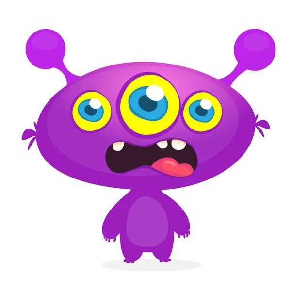 Cooles Cartoon Monster Mit Drei Augen Vektorblaue Monster Illustration Halloween — Stockvektor