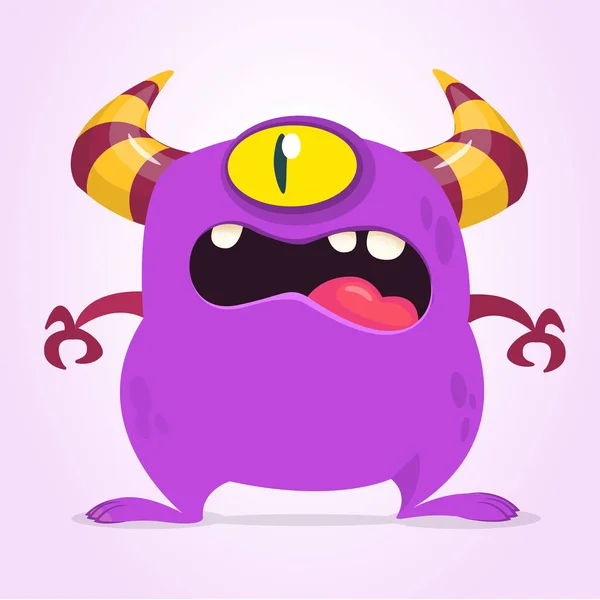 Boos Cartoon Monster Met Één Oog Paarse Monster Vectorillustratie Halloween — Stockvector