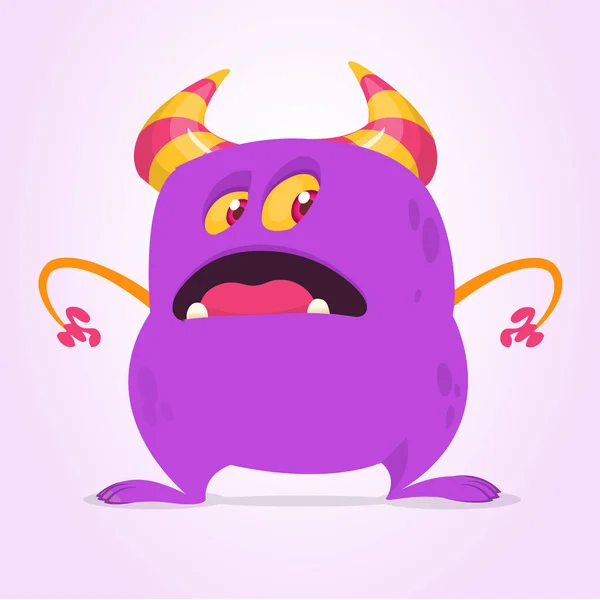 Cooles Cartoon Monster Mit Hörnern Vektor Violette Monster Illustration Halloween — Stockvektor