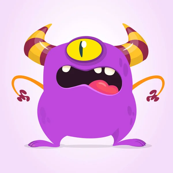 Boos Cartoon Monster Met Één Oog Paarse Monster Vectorillustratie Halloween — Stockvector