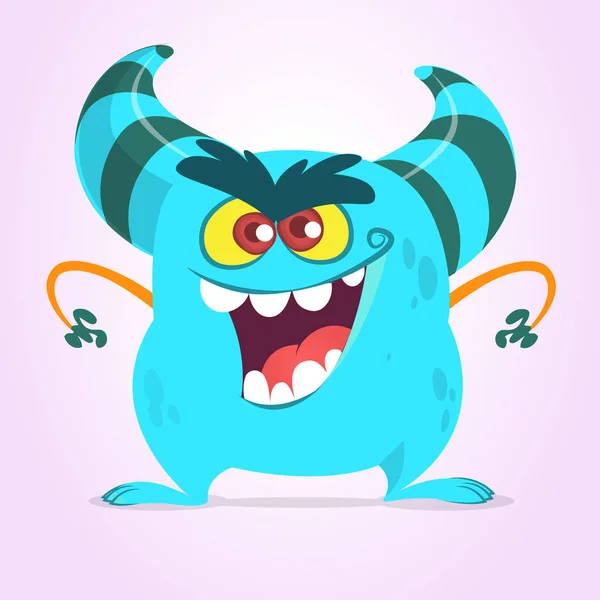 Boos Cartoon Monster Glimlachen Blauwe Monster Vectorillustratie Halloween Ontwerp — Stockvector