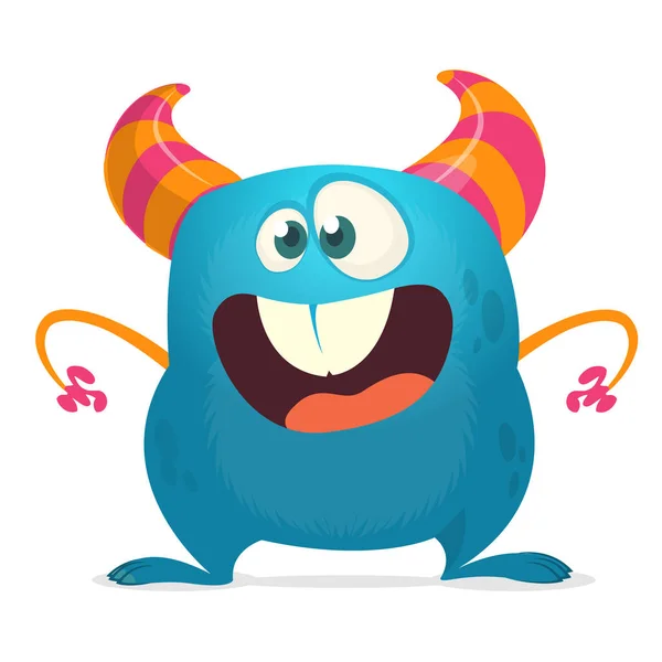 Funny Cartoon Monster Big Mouth Vector Blue Monster Illustration Halloween — Stock Vector