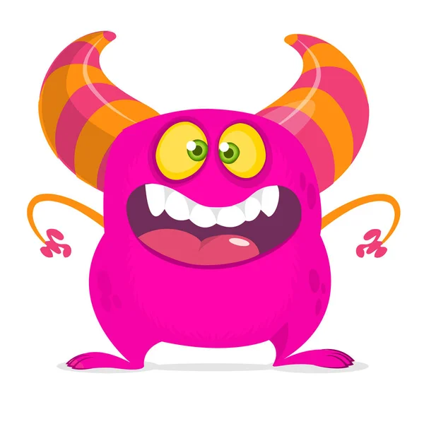 Lycklig Tecknad Monster Med Stor Mun Rosa Monster Vektorillustration Halloween — Stock vektor