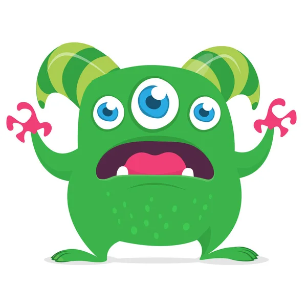 Cute Cartoon Alien Monster Three Eyes Vector Illustration Isolated White — Stock Vector