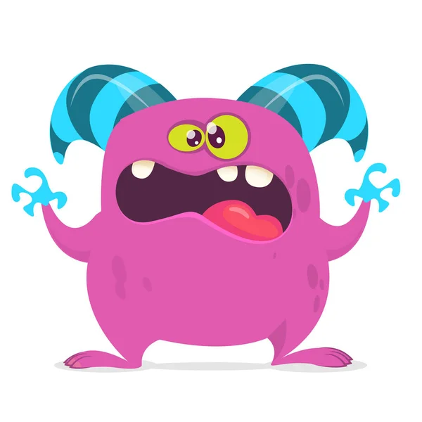 Monstruo Dibujos Animados Enojado Con Boca Grande Ilustración Monstruo Rosa — Vector de stock