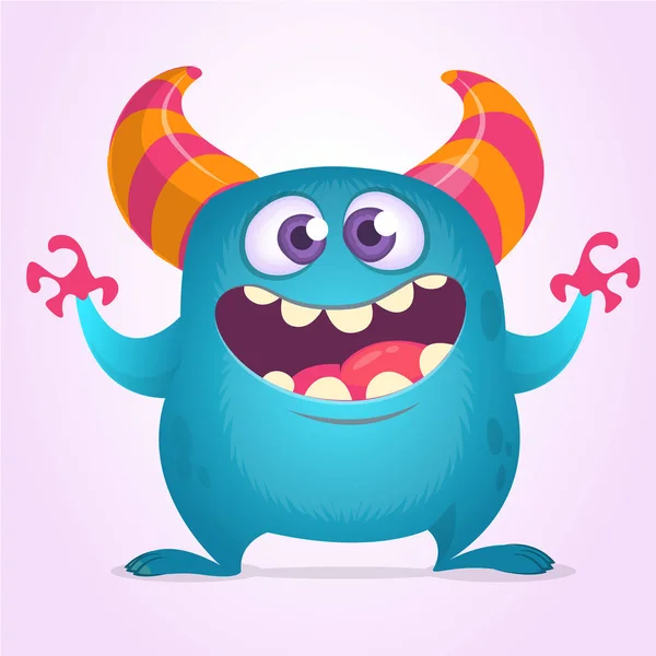 Vicces Rajzfilm Monster Nagy Száj Nevetve Vektor Kék Szörny Illusztráció — Stock Vector