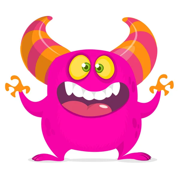 Galen Tecknad Monster Med Stor Mun Vektorillustration Rosa Monster Troll — Stock vektor