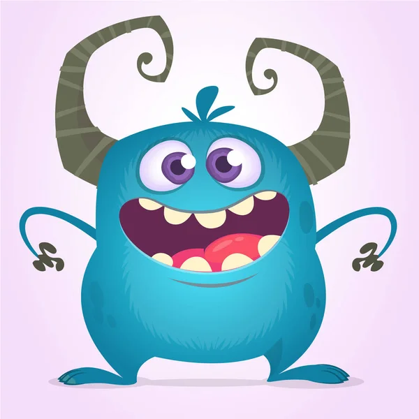Rolig Tecknad Monster Med Stor Mun Blå Monster Vektorillustration Halloween — Stock vektor