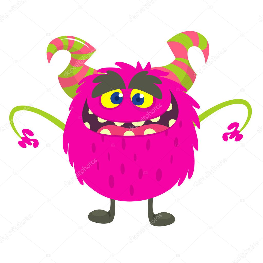 Cute Cartoon Monster Smiling Vector Illustration Pink ...