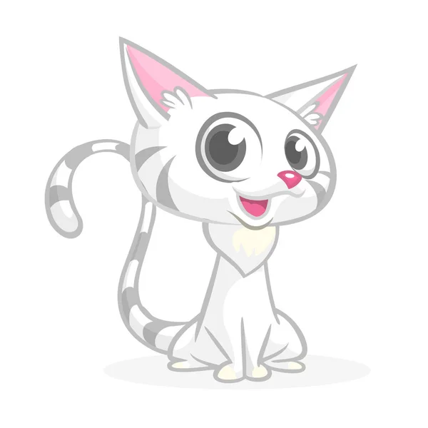 Desenhos animados de gato muito branco com cauda fofa. Ilustração vetorial —  Vetores de Stock