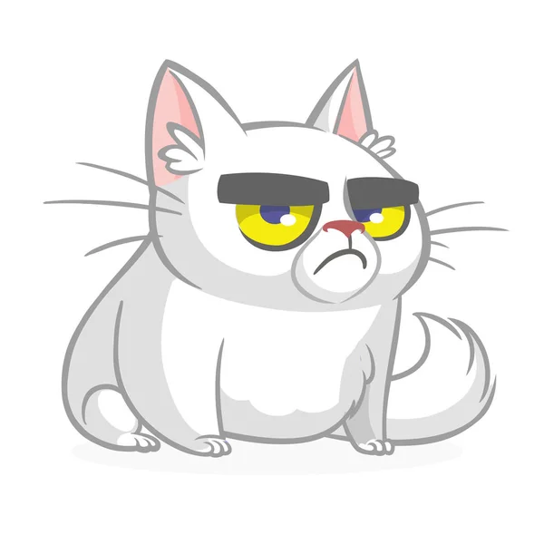 Karikatür huysuz beyaz kedi. Vektör illüstrasyon izole — Stok Vektör