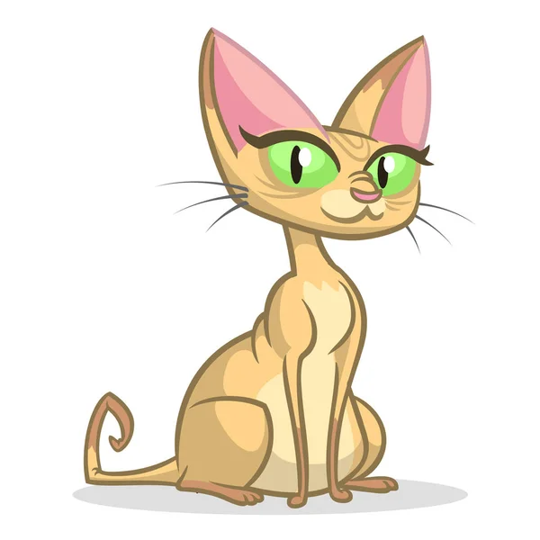 Desenhos animados Esfinge gato ilustração. Gato careca engraçado com olhos verdes. Vetor isolado —  Vetores de Stock