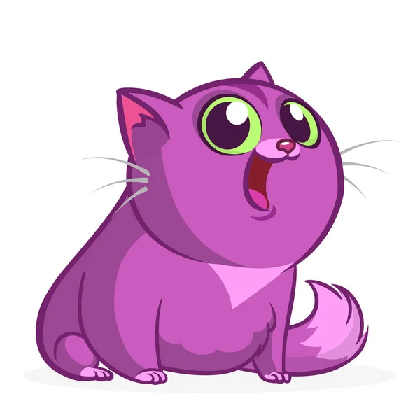 Desenhos animados bonito sorrindo gato gordo roxo. Gato listrado gordo ilustração isolada —  Vetores de Stock