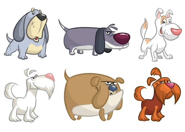 Dibujos animados perros divertidos set ilustraciones — Vector de stock