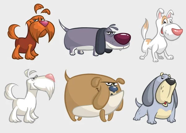 Zeichentrickhunde setzen an. Retriever, Dackel, Terrier, Pitbull, Spaniel, Bulldogge, Basset Hound, Afghanischer Hund — Stockvektor