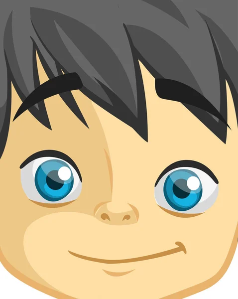 Cute cartoon boy face. Vector illustration of a little kid face avatar. Portrait of a boy smiling — Stock Vector