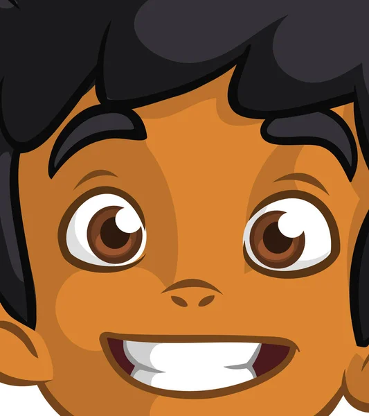 Caricatura afro-americana feliz o cara de chico árabe. Ilustración vectorial de un niño pequeño cara avatar. Retrato de un niño sonriendo — Archivo Imágenes Vectoriales