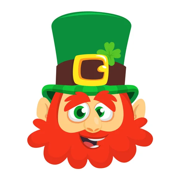 Leprechaun ve tváři zeleného klobouku. Hlava s červeným vousem. Portrét pro Svátek svatého Patricks v Irsku — Stockový vektor