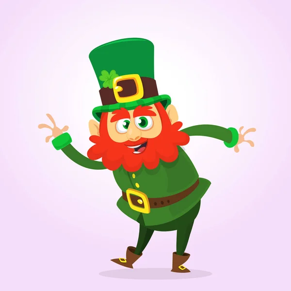 Dessin animé heureux leprechaun agitant la main. Conception St. Patrick — Image vectorielle