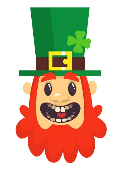 Tecknad Leprechaun leende. Huvud med rött skägg. Porträtt för St Patricks Day. Vektor illustration — Stock vektor