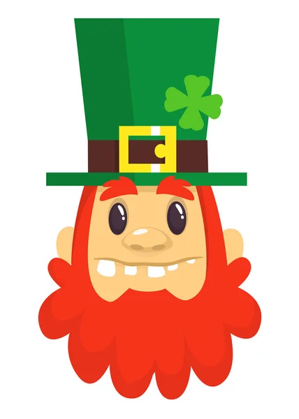 Grappige cartoon Leprechaun gezicht. Hoofd met rode baard. Portret voor St. Patricks Day Celebration in Ierland — Stockvector