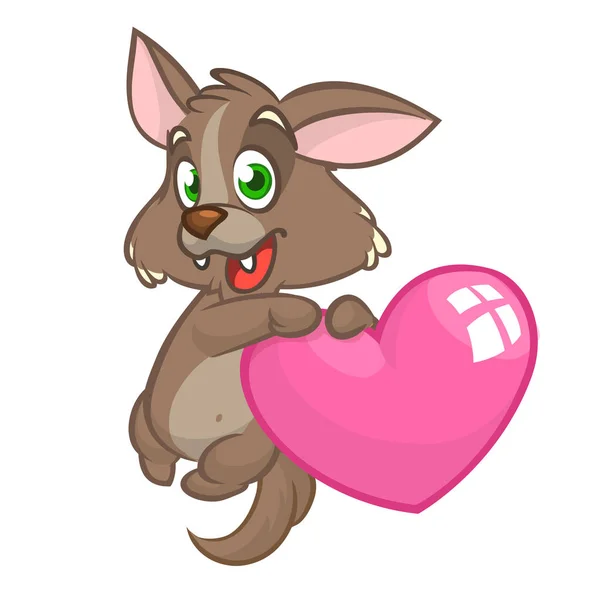 Desenhos animados lobo bebê bonito no amor e segurando um amor do coração.ilustração vetorial para o dia de São Valentim. Isolados —  Vetores de Stock