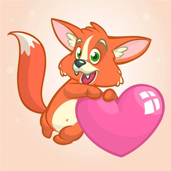 Cartoon cute orange fox in love holding a heart.Vector illustration for St Valentines Day. Isolated — Stock Vector