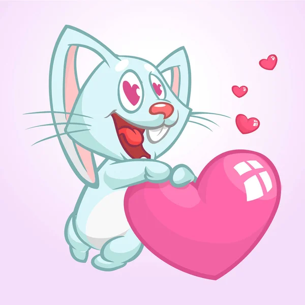 Desenhos animados coelho bonito no amor segurando um coração.Ilustração vetorial para o dia de São Valentim. Isolados —  Vetores de Stock
