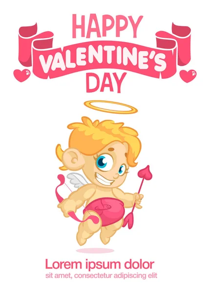 Cute cartoon cupid baby boy character with wings holding bow and arrows — Stock Vector