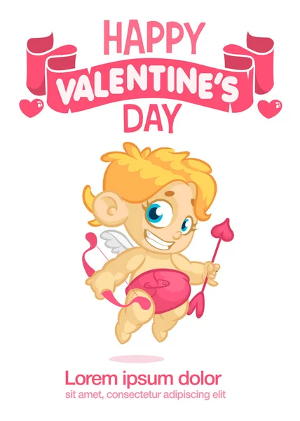 Funny cupid with bow and arrow aiming at someone. Cartoon illustration of a Valentine's Day. Vector — Stock Vector
